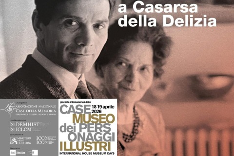 Locandina descrittiva dell'iniziativa con nello sfondo una fotografia di Pier Paolo Pasolini con sua madre Susanna Colussi