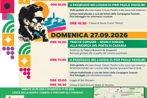 Locandina descrittiva degli eventi con la mappa del percorso dei murales e del percorso del fumetto