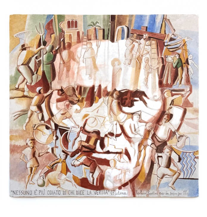 Immagine del ritratto di Pier Paolo Pasolini realizzata dall'artista friulano Stefano Jus per la progettualità culturale 2026 del Centro Studi Pier Paolo Pasolini