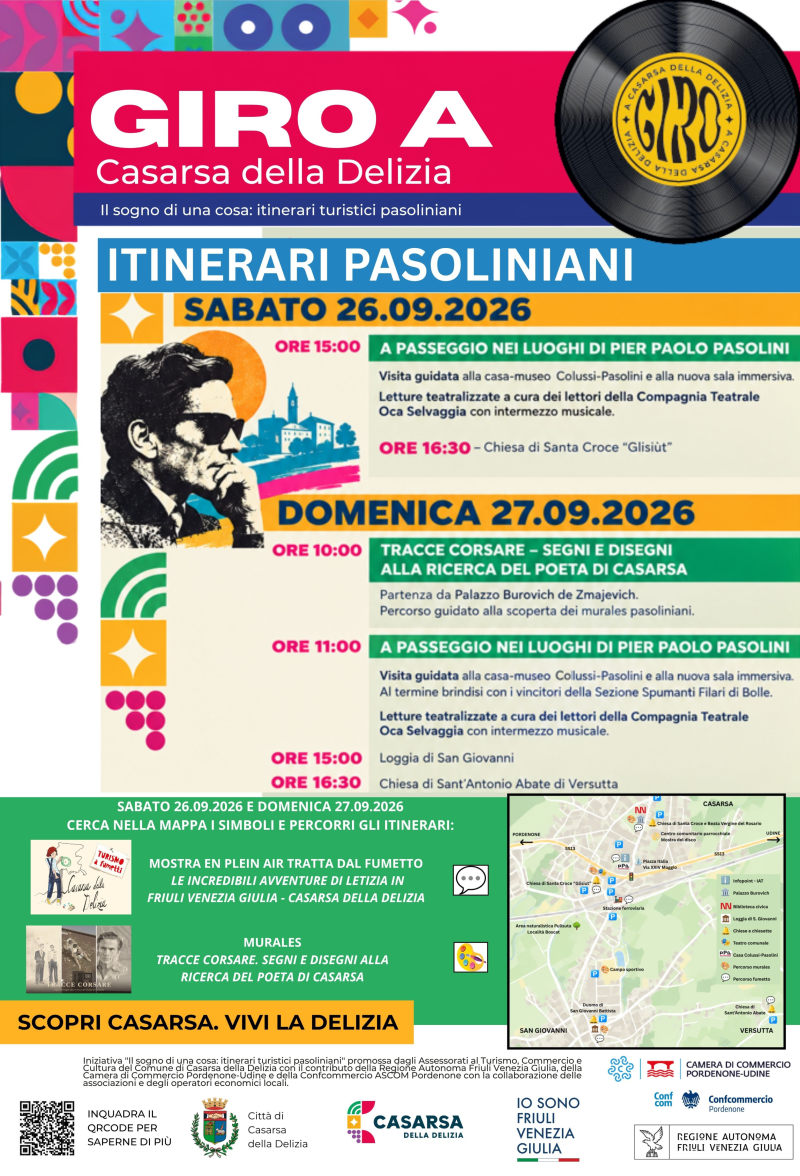 Locandina descrittiva degli eventi con la mappa del percorso dei murales e del percorso del fumetto