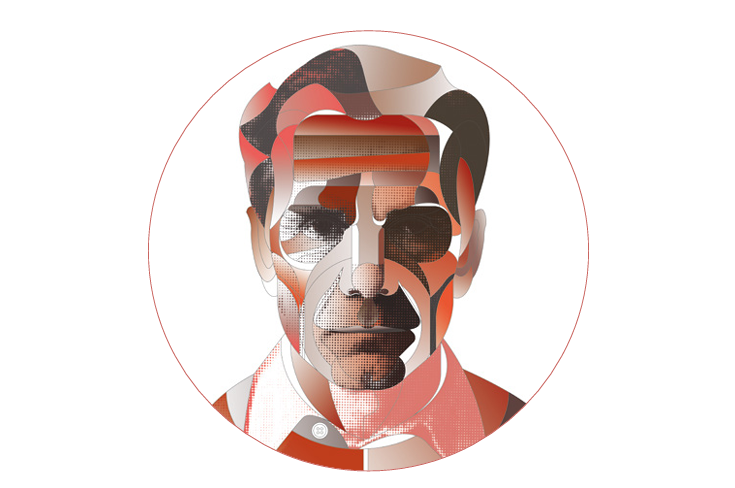 Volto stilizzato di Pier Paolo Pasolini, logo del progetto 4P “Percorsi transfrontalieri scoprendo Pier Paolo Pasolini”